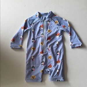 Janie and Jack Light Blue Dog Print Swimsuit